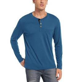 WAZZAP Langarmshirt Herren Henley Shirt Langarm Casual T-Shirt Grandad-Ausschnitt mit Knöpfen von WAZZAP