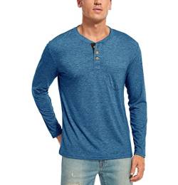 WAZZAP Langarmshirt Herren Henley Shirt Langarm Casual T-Shirt Grandad-Ausschnitt mit Knöpfen von WAZZAP