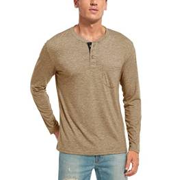 WAZZAP Langarmshirt Herren Henley Shirt Langarm Casual T-Shirt Grandad-Ausschnitt mit Knöpfen von WAZZAP