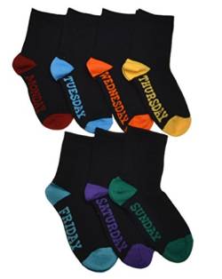 7 Paar Socken für jeden Wochentag, mit englischer Aufschrift, für Kinder – schwarze Socken Gr. 10-14 Jahre, schwarz von WB Socks