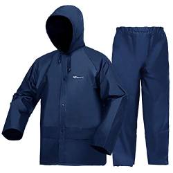 WCBDUT Arbeitskleidung Jacke und Hose Set für Herren/Damen, ultraleicht, wasserdicht, Regenmantel, winddicht, mit Kapuze, navy, XL von WCBDUT