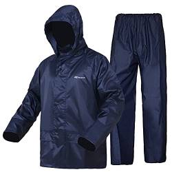 WCBDUT Herren Wasserdichte Jacke & Hosen Anzug Set Regenanzug Windabweisend, Leicht & Atmungsaktiv Regenmantel, marineblau, S von WCBDUT