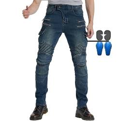 WCCI Herren Motorradhose Motorrad Jeans Biker Trousers Motorrad Hose Fahrrad Riding Schutzhose，4 x Schutz ausrüstung (Blau, L= 32W/33L) von WCCI