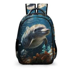 WCEECE Mädchen Jungen Schulrucksack 3D-Farbdruck Delphin Personalisierter Modisch,Nylon Campus Rucksack, Tagesrucksack, Freizeitrucksack, Für Teenager von WCEECE