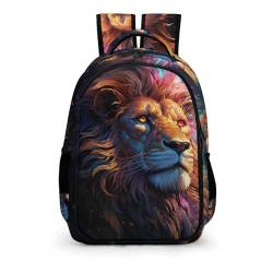 WCEECE Mädchen Jungen Schulrucksack 3D-Farbdruck Tierischer Löwe Personalisierter Modisch,Nylon Campus Rucksack, Tagesrucksack, Freizeitrucksack, Für Teenager von WCEECE