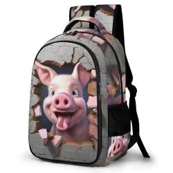 WCEECE Rucksack,Damen & Herren Backpack Mit Süßes Schwein Aufdruck,Unisex Daypack Tier Schulrucksack,Wasserdichter Tagesrucksack Für Freizeit Schule Job von WCEECE