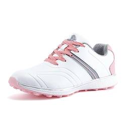 WCXTY Golfschuhe für Damen,Mode Sport Leicht Golfschuhe Ohne Spikes für Männer,Draussen Ausbildung Wasserdicht Junior-Golfschuhe,Schnürdesign,für Überragenden Komfort (Color : Pink, Size : 38 EU) von WCXTY
