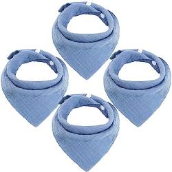 WD&CD 4 Stück Baby Dreieckstuch Lätzchen Blau, Doppellagig Weiche & Absorbierende Musselin Halstüch Sabberlätzche mit 2 Verstellbares Druckknopf von WD&CD