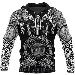 Viking Unisex 3D Druck Hoody Sweatshirt Nordische Mythologie Odin Raben Zip Hoodie Vegvisir Kapuzenpullover Langarm Casual Sweatjacke mit Taschen Streetwear,Pullover,6XL von WDBAYXH