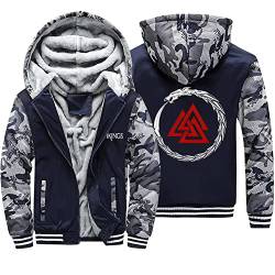 WDBAYXH Nordische Mythologie Drachen Ouroboros Valknut Dicker Fleece-Zip-Hoodie, Viking Winter-Schwergewicht Warm Sweatshirt, Großen Taschen Lässige Jacke, Celtic Pagan Streetwear,Dark Blue,3XL von WDBAYXH