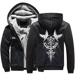 WDBAYXH Viking Odin Raven Winter Dicker Fleece Zip Hoody Sweatshirt, Herren Schwergewicht Warmer Hoodie, Große Taschen Camouflage Ärmel Freizeitjacke Mantel All-Match Streetwear,Black 1,XL von WDBAYXH