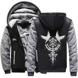 WDBAYXH Viking Odin Raven Winter Dicker Fleece Zip Hoody Sweatshirt, Herren Schwergewicht Warmer Hoodie, Große Taschen Camouflage Ärmel Freizeitjacke Mantel All-Match Streetwear,Black Gray,XL von WDBAYXH