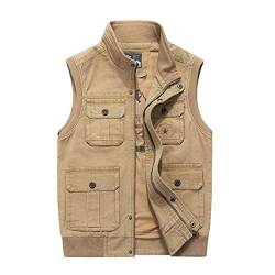 Herrenweste Outdoor, Multi Pocket Large Size Fishing-Jacke für Reisen Fotografie Camping Jagd Weste, Multifunktions-beiläufige Gilet für Frühling und Herbst,Khaki,7XL von WDBZTJ