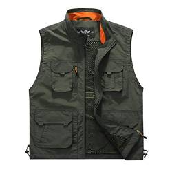 WDBZTJ Herrenweste, Lässige Leichte Outdoor-Jacke mit Multi Taschen, Quick Dry Arbeit Gilet für Safari-Fischen-Foto-Reise-Sommer-Weste,Grün,XL von WDBZTJ