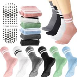 WDJLNZB Stoppersocken Yoga Socken Damen, 6 Paar Sportsocken Rutschfeste Socken Damen Lang Yoga Socken Rutschfest, Antirutschsocken Warm Erwachsene für Erwachsene Haussocken Pilates Grip Barfuß von WDJLNZB