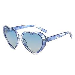 WDZAYXC Herz Polarisierte Retro Sonnenbrille für Damen und Herren, Gradient Gläser, süß und stylisch, UV400 Schutz(Blau Tofu Pudding/Blau) von WDZAYXC