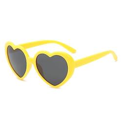 WDZAYXC Herz Polarisierte Retro Sonnenbrille für Damen und Herren, Gradient Gläser, süß und stylisch, UV400 Schutz(Gelb/Grau) von WDZAYXC