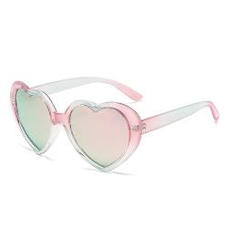 WDZAYXC Herz Polarisierte Retro Sonnenbrille für Damen und Herren, Gradient Gläser, süß und stylisch, UV400 Schutz(Rosa Grün/Rosa Quecksilber) von WDZAYXC