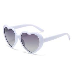 WDZAYXC Herz Polarisierte Retro Sonnenbrille für Damen und Herren, Gradient Gläser, süß und stylisch, UV400 Schutz(Weiß/Grau) von WDZAYXC