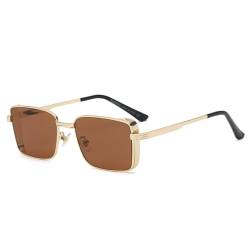 WDZAYXC Klassische Rechteckige Sonnenbrille Retro Metallrahmen Gläser Vintage Rechteck Sonnenbrille für Damen und Herren(Gold/Braun) von WDZAYXC