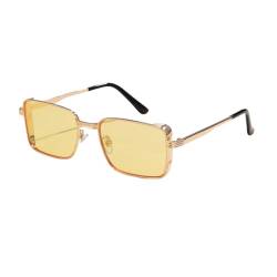 WDZAYXC Klassische Rechteckige Sonnenbrille Retro Metallrahmen Gläser Vintage Rechteck Sonnenbrille für Damen und Herren(Gold/Gelb) von WDZAYXC