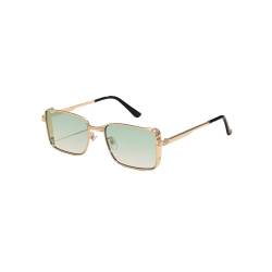 WDZAYXC Klassische Rechteckige Sonnenbrille Retro Metallrahmen Gläser Vintage Rechteck Sonnenbrille für Damen und Herren(Gold/Grün) von WDZAYXC