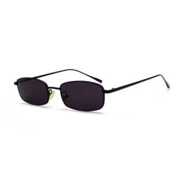 WDZAYXC Klassische Rechteckige Sonnenbrille Retro Schlanke Metallrahmen Gläser Vintage Rechteck Candy Farbe Sonnenbrille（Schwarz/Grau） von WDZAYXC