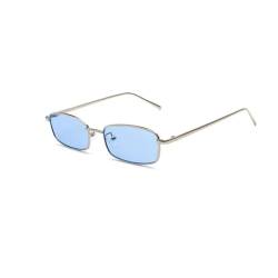 WDZAYXC Klassische Rechteckige Sonnenbrille Retro Schlanke Metallrahmen Gläser Vintage Rechteck Candy Farbe Sonnenbrille (Blue) von WDZAYXC