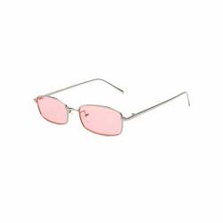 WDZAYXC Klassische Rechteckige Sonnenbrille Retro Schlanke Metallrahmen Gläser Vintage Rechteck Candy Farbe Sonnenbrille (Rosa) von WDZAYXC