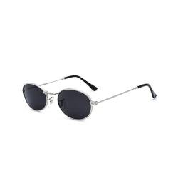 WDZAYXC Mode Oval Sonnenbrille für Herren und Damen Leichter Metallrahmen Brille(Silber/Schwarz) von WDZAYXC