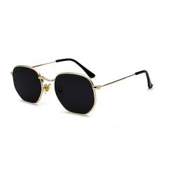 WDZAYXC Mode polygonale Sonnenbrille für Damen und Herren,Leicht Metallrahmen Brille，UV400 Schutz(Gold/GRAU) von WDZAYXC