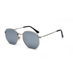 WDZAYXC Mode polygonale Sonnenbrille für Damen und Herren,Leicht Metallrahmen Brille，UV400 Schutz(Silber/Quecksilber) von WDZAYXC