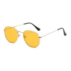 WDZAYXC Mode polygonale Sonnenbrille für Damen und Herren,Leicht Metallrahmen Brille，UV400 Schutz (Gold/Orange) von WDZAYXC