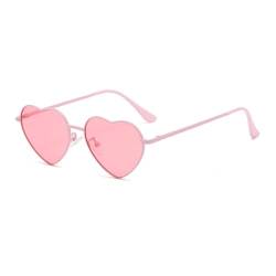 WDZAYXC Polarisierte Herz geformte Sonnenbrille für Damen Vintage Metallrahmen Nette Gläser für Party und Festival(Rosa) von WDZAYXC