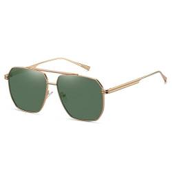 WDZAYXC Polarisierte Metallrahmen Polygon Sonnenbrille für Damen Herren, UV-Schutz(Gold/Dunkelgrün) von WDZAYXC