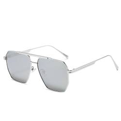 WDZAYXC Polarisierte Metallrahmen Polygon Sonnenbrille für Damen Herren, UV-Schutz(Silber/Silber) von WDZAYXC