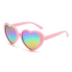 WDZAYXC Polarisierte übergroße Herz Retro Sonnenbrille Nette Brille,UV400 Schutz(Rosa/Regenbogen) von WDZAYXC