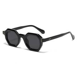 WDZAYXC Retro Chunky Hexagon Sonnenbrille für Damen und Herren Trendy Quadratische Brille(Schwarz) von WDZAYXC