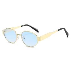 WDZAYXC Retro oval Metall modische Sonnenbrille für Damen Herren, UV-Schutz(Gold/Blau) von WDZAYXC