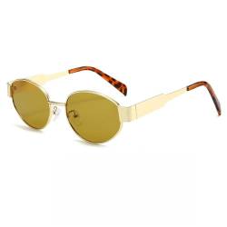 WDZAYXC Retro oval Metall modische Sonnenbrille für Damen Herren, UV-Schutz(Gold/Grasgrün) von WDZAYXC