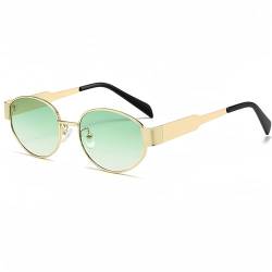 WDZAYXC Retro oval Metall modische Sonnenbrille für Damen Herren, UV-Schutz(Gold/Grün) von WDZAYXC
