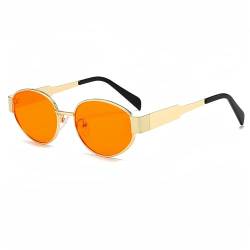 WDZAYXC Retro oval Metall modische Sonnenbrille für Damen Herren, UV-Schutz(Gold/Orange) von WDZAYXC