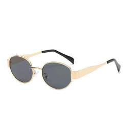 WDZAYXC Retro oval Metall modische Sonnenbrille für Damen Herren, UV-Schutz(Gold/Schwarz) von WDZAYXC