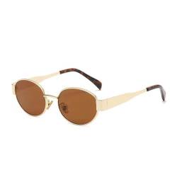 WDZAYXC Retro oval Metall modische Sonnenbrille für Damen Herren, UV-Schutz(Gold/Tee) von WDZAYXC