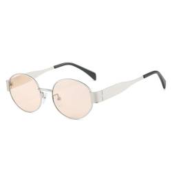 WDZAYXC Retro oval Metall modische Sonnenbrille für Damen Herren, UV-Schutz(Silber/Champagner) von WDZAYXC