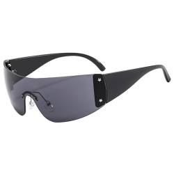WDZAYXC Rimless Y2K Sonnenbrille übergroße rahmenlose Sonnenbrille für Herren Damen, UV 400 Schutz(schwarz/grau) von WDZAYXC