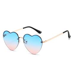 WDZAYXC Stilvolle Herz Halb-Metallrahmen Sonnenbrille in hellen Farben, perfekt für Partys und modische Events(-Blau rosa Verlauf) von WDZAYXC
