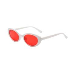 WDZAYXC Vintage Oval Sonnenbrille mit kleinem Rahmen ，Retro Sonnenbrille, Herren Damen modische Retro-Brille, UV-Schutz 400 schön Brille(Weiß/Rot) von WDZAYXC