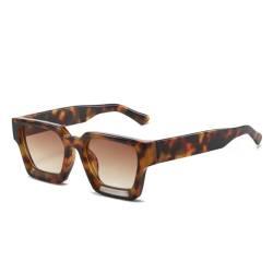 WDZAYXC Vintage Rechteckige Sonnenbrille für Damen Herren Chunky Rectangle Sunglasses Retro Brille UV400 Schutz(Leopard/tee) von WDZAYXC