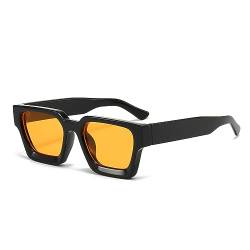 WDZAYXC Vintage Rechteckige Sonnenbrille für Damen Herren Chunky Rectangle Sunglasses Retro Brille UV400 Schutz(Schwarz Orange) von WDZAYXC